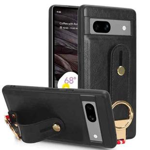 For Google Pixel 7a Wristband Leather Back Phone Case(Black)