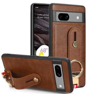 For Google Pixel 7a Wristband Leather Back Phone Case(Brown)