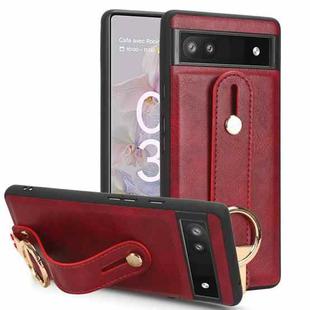 For Google Pixel 6a Wristband Leather Back Phone Case(Red)