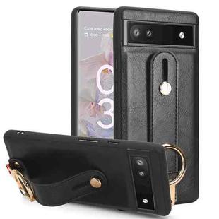 For Google Pixel 6a Wristband Leather Back Phone Case(Black)