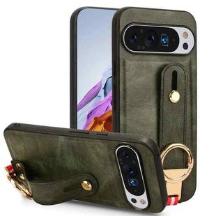 For Google Pixel 9 Pro Wristband Leather Back Phone Case(Green)