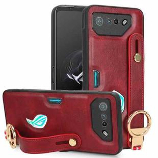 For Asus ROG Phone 7 / ROG7 Wristband Leather Back Phone Case(Red)