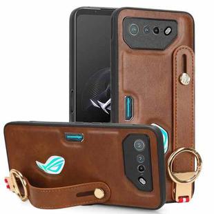 For Asus ROG Phone 7 / ROG7 Wristband Leather Back Phone Case(Brown)