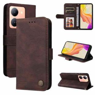 For vivo Y78 5G Foreign Skin Feel Life Tree Metal Button Leather Phone Case(Brown)