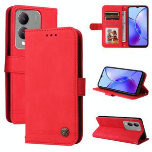 For vivo Y17s Skin Feel Life Tree Metal Button Leather Phone Case(Red)