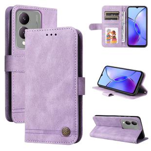 For vivo Y17s Skin Feel Life Tree Metal Button Leather Phone Case(Purple)