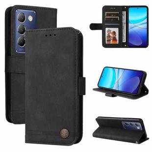 For vivo Y100 5G IDN / Y200e 5G Global Skin Feel Life Tree Metal Button Leather Phone Case(Black)