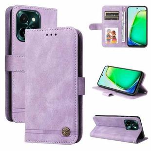 For vivo Y28 4G Global Skin Feel Life Tree Metal Button Leather Phone Case(Purple)