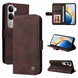 For vivo V40 Lite 4G / 5G IDN Skin Feel Life Tree Metal Button Leather Phone Case(Brown)