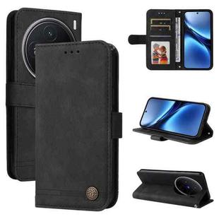 For vivo X200 Skin Feel Life Tree Metal Button Leather Phone Case(Black)