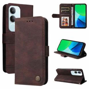 For vivo Y19s Skin Feel Life Tree Metal Button Leather Phone Case(Brown)