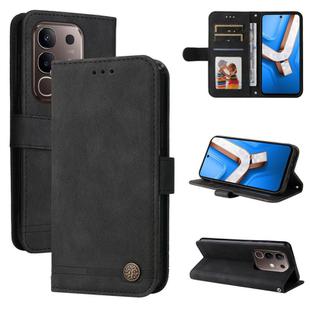 For vivo Y29 4G Skin Feel Life Tree Metal Button Leather Phone Case(Black)