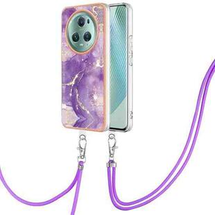 For Honor Magic5 Pro Electroplating Marble Dual-side IMD Phone Case with Lanyard(Purple 002)