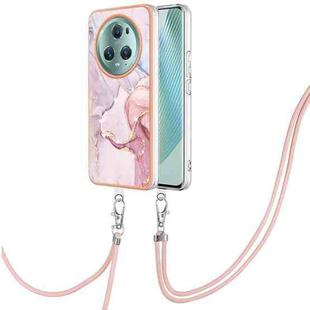 For Honor Magic5 Pro Electroplating Marble Dual-side IMD Phone Case with Lanyard(Rose Gold 005)