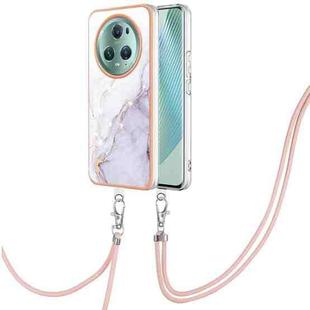 For Honor Magic5 Pro Electroplating Marble Dual-side IMD Phone Case with Lanyard(White 006)