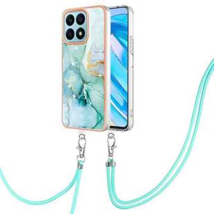 For Honor X8a Electroplating Marble Dual-side IMD Phone Case with Lanyard(Green 003)