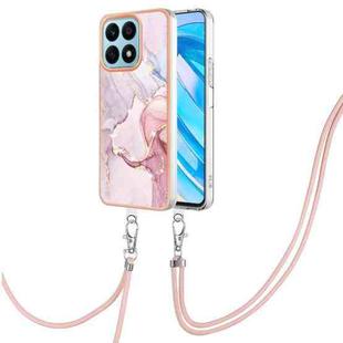 For Honor X8a Electroplating Marble Dual-side IMD Phone Case with Lanyard(Rose Gold 005)