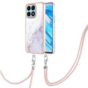 For Honor X8a Electroplating Marble Dual-side IMD Phone Case with Lanyard(White 006)