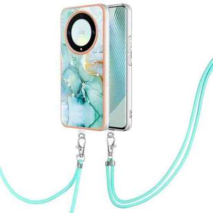 For Honor X9a/Magic5 Lite Electroplating Marble Dual-side IMD Phone Case with Lanyard(Green 003)