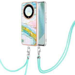 For Honor X9a/Magic5 Lite Electroplating Marble Dual-side IMD Phone Case with Lanyard(Green 004)