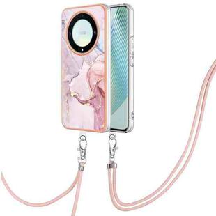 For Honor X9a/Magic5 Lite Electroplating Marble Dual-side IMD Phone Case with Lanyard(Rose Gold 005)