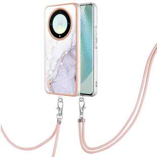 For Honor X9a/Magic5 Lite Electroplating Marble Dual-side IMD Phone Case with Lanyard(White 006)