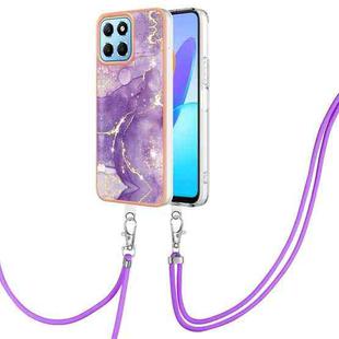 For Honor X8 5G / X6 4G Electroplating Marble Dual-side IMD Phone Case with Lanyard(Purple 002)