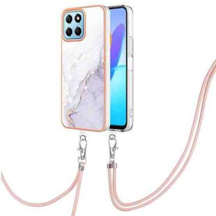 For Honor X8 5G / X6 4G Electroplating Marble Dual-side IMD Phone Case with Lanyard(White 006)