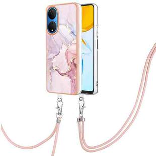 For Honor X7 Electroplating Marble Dual-side IMD Phone Case with Lanyard(Rose Gold 005)