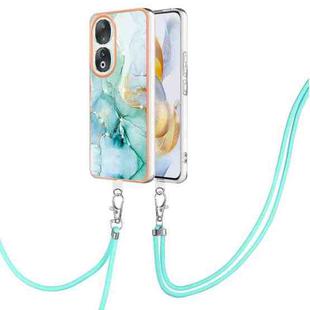 For Honor 90 5G Electroplating Marble Dual-side IMD Phone Case with Lanyard(Green 003)