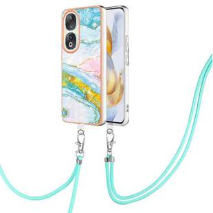 For Honor 90 5G Electroplating Marble Dual-side IMD Phone Case with Lanyard(Green 004)