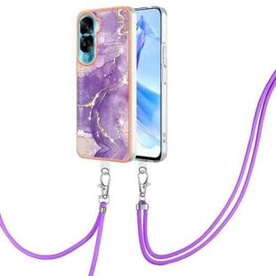For Honor 90 Lite 5G Electroplating Marble Dual-side IMD Phone Case with Lanyard(Purple 002)