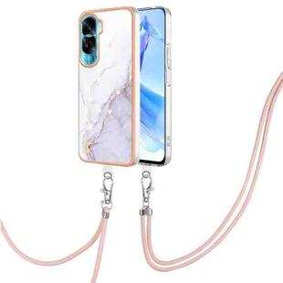 For Honor 90 Lite 5G Electroplating Marble Dual-side IMD Phone Case with Lanyard(White 006)