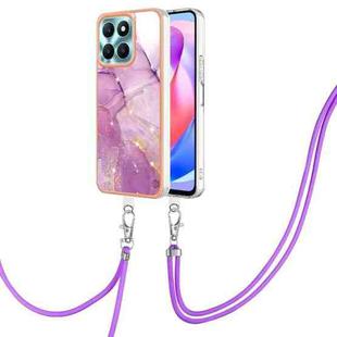 For Honor X6a Electroplating Marble Dual-side IMD Phone Case with Lanyard(Purple 001)