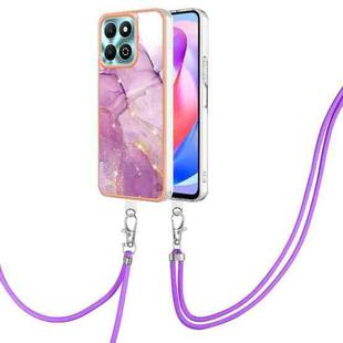 For Honor X6b Electroplating Marble Dual-side IMD Phone Case with Lanyard(Purple 001)