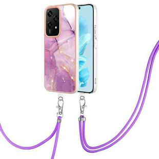 For Honor 200 Lite Global Electroplating Marble Dual-side IMD Phone Case with Lanyard(Purple 001)