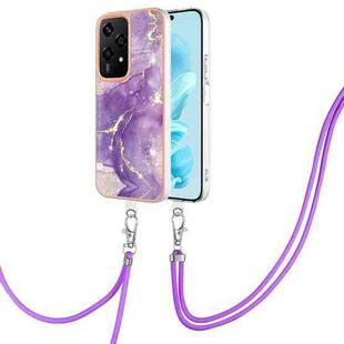 For Honor 200 Lite Global Electroplating Marble Dual-side IMD Phone Case with Lanyard(Purple 002)