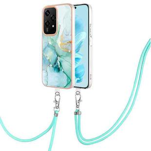 For Honor 200 Lite Global Electroplating Marble Dual-side IMD Phone Case with Lanyard(Green 003)