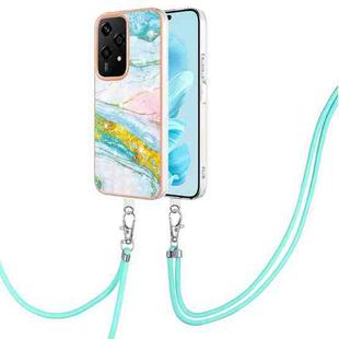 For Honor 200 Lite Global Electroplating Marble Dual-side IMD Phone Case with Lanyard(Green 004)