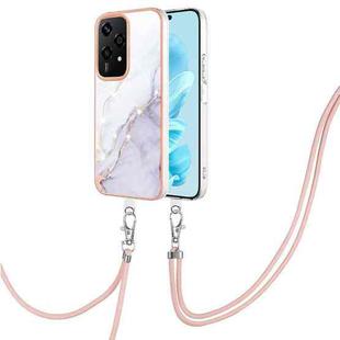 For Honor 200 Lite Global Electroplating Marble Dual-side IMD Phone Case with Lanyard(White 006)