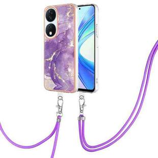 For Honor X7b 4G / 5G Electroplating Marble Dual-side IMD Phone Case with Lanyard(Purple 002)