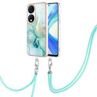 For Honor X7b 4G / 5G Electroplating Marble Dual-side IMD Phone Case with Lanyard(Green 003)