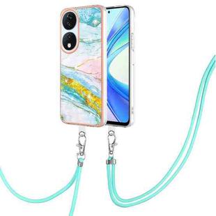 For Honor X7b 4G / 5G Electroplating Marble Dual-side IMD Phone Case with Lanyard(Green 004)