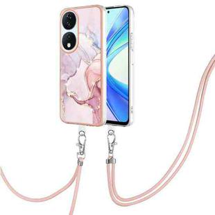 For Honor X7b 4G / 5G Electroplating Marble Dual-side IMD Phone Case with Lanyard(Rose Gold 005)