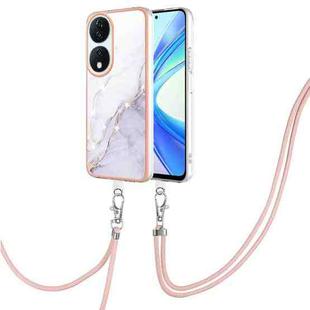 For Honor X7b 4G / 5G Electroplating Marble Dual-side IMD Phone Case with Lanyard(White 006)