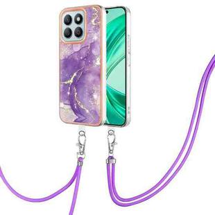 For Honor X8b Electroplating Marble Dual-side IMD Phone Case with Lanyard(Purple 002)