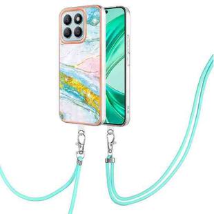 For Honor X8b Electroplating Marble Dual-side IMD Phone Case with Lanyard(Green 004)