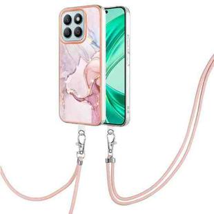 For Honor X8b Electroplating Marble Dual-side IMD Phone Case with Lanyard(Rose Gold 005)