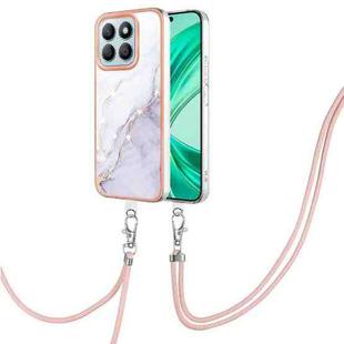 For Honor X8b Electroplating Marble Dual-side IMD Phone Case with Lanyard(White 006)