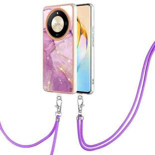 For Honor X9b Electroplating Marble Dual-side IMD Phone Case with Lanyard(Purple 001)